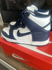 Nike Dunk High GS Sneaker White Midnight Navy Leather Unisex Kids US 6.5Y