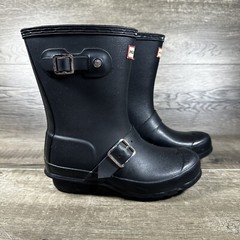 Hunter Black Biker Rain Adjustable Boots Moto Kids Size 1B/2G