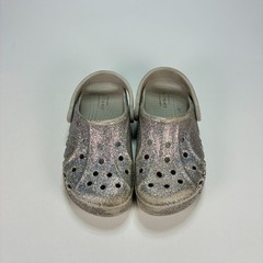 Crocs Baya Glitter Clog Silver Gray Shimmering Slip On Comfort Shoes Kids Sz 12
