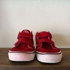 Vans Sk8-Mid V Red White Hook & Loop Youth Size 3 Sneakers Canvas Suede