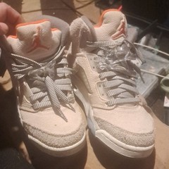 Jordan Air Jordan Kids Mid Top Sneakers Beige Gray Orange Lace Up Logo Accents