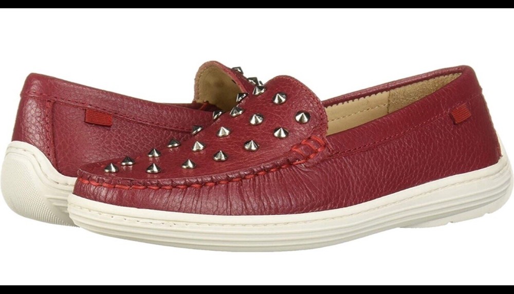 MARC JOSEPH NEW YORK Kids Leather Studded Loafer Red Grainy SZ 5.5 NEW