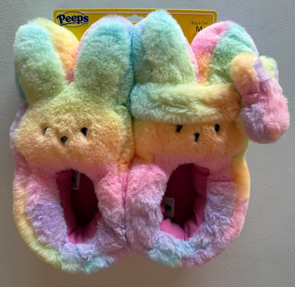 Peeps Bunny Slippers Pastel Tie Dye Rainbow Kids Size Medium 13-1 Brand New