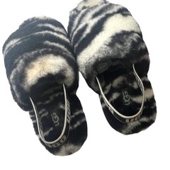 UGG Girls‘ Fluff Yeah Slide Zebra Black/White Animal Print Low Top Size 11