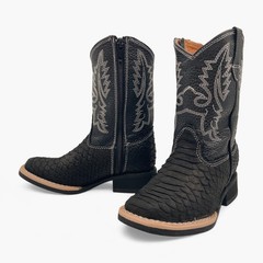 The Western Shops Kids Python Print Leather Square Toe Side Zipper Western Boots