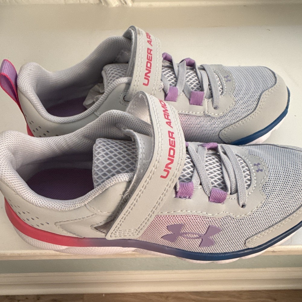 Under Armour Assert Kids Athletic Sneakers Hook & Loop Mesh Gray Purple Pink 3Y