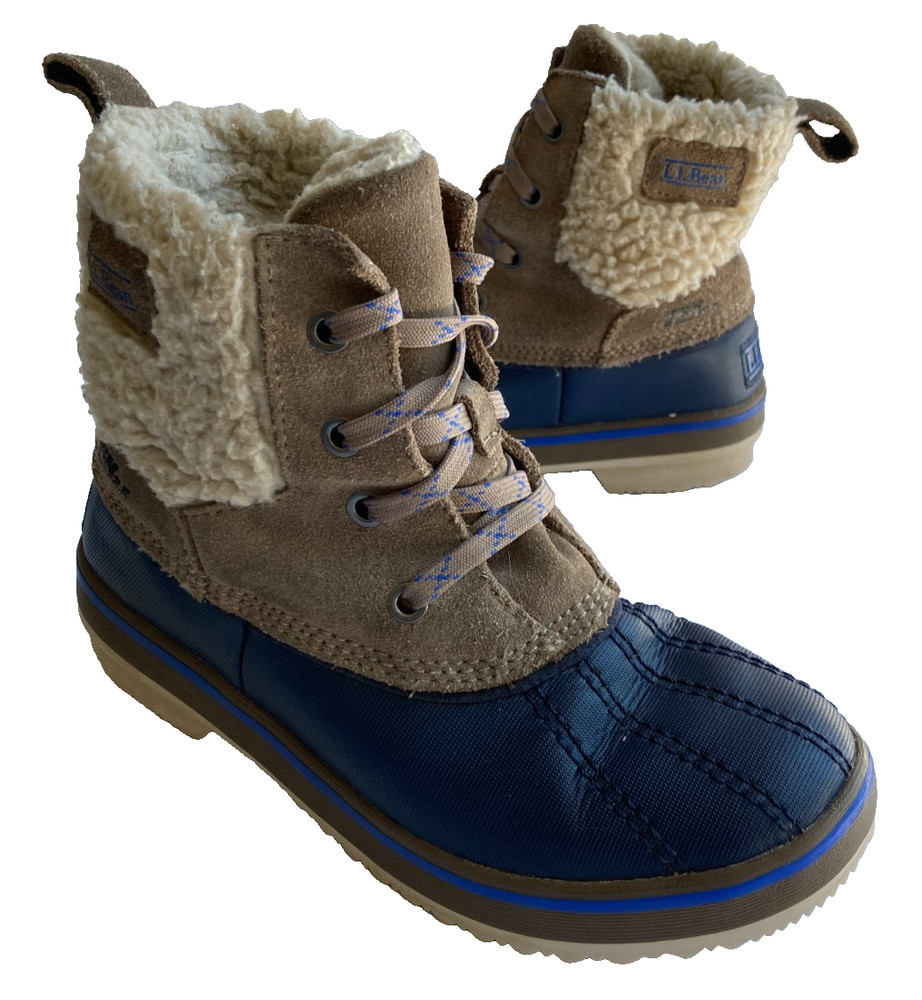 L.L.Bean Kids Rangeley Tan/Navy Sherpa Fleece Lined Pac Boots (Youth Size 3)
