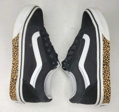 EUC Vans Kids Black White Stripe Old Skool Leopard Sidewall Sneakers Shoe Sz: 13
