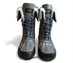 NEW KIDS UGG BUTTE II CHARCOAL GREY MATTE LACE UP RAIN – SNOW BOOTS SIZE 4K