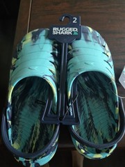 Boy Clog US 2 Teal Camo Slip On Washable Floatable Rugged Shark EVA Clog