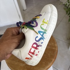Versace White Greca Rainbow Leather Low-Top Bohemian Kids Size 31-US Size 13