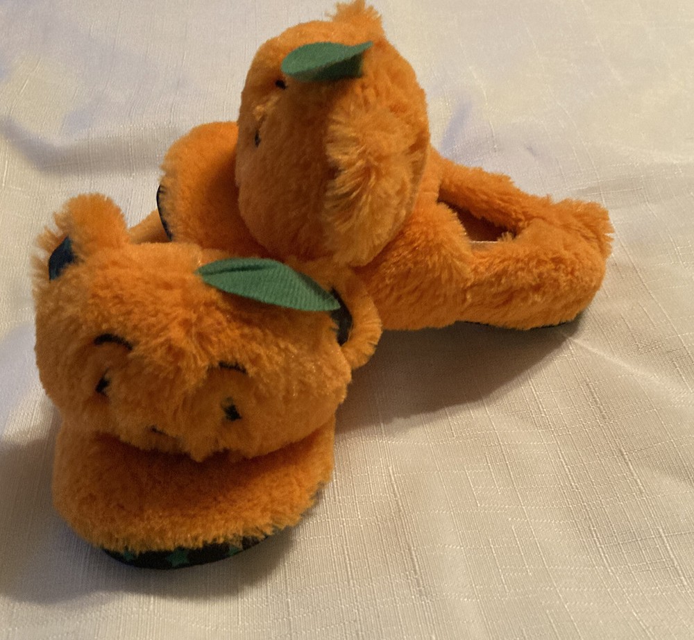 BUILD-A-BEAR Kids‘ Slippers Orange Pumpkin Head Fuzzy Halloween Size M (12/13)