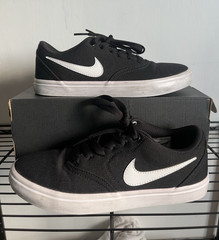 Nike SB Check Canvas GS Black White Grade School Kids Sneakers size 6