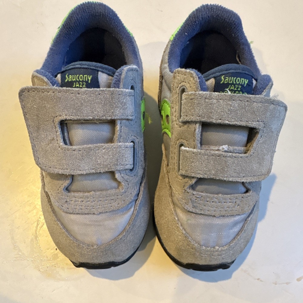 Saucony Jazz Low Pro Toddler Sneaker Gray Green Blue Hook & Loop US 5 Leather
