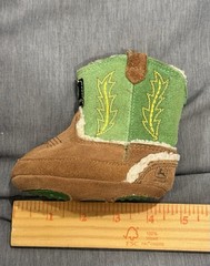 John Deere Infant Baby Leather Brown Green Western Boots Size 2 infant JD0016