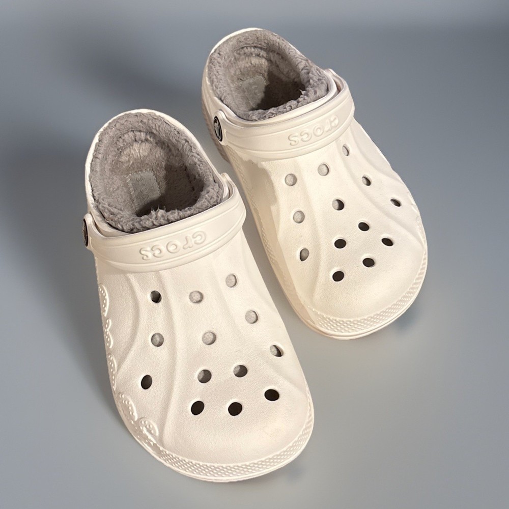 Crocs Unisex White & Light Grey Baya Lined Clog US SIZE J 2