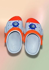 Crocs Rocket Ship Gray Orange Kids C7 Toddler Space Clogs EUC Unisex