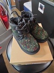 UGG T Neumel II Graphic Rainbow Stitch Black Suede Lace Up Boots Kids Size 10