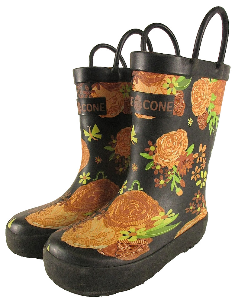Lone Cone Kids Secret Garden Rain Boots Floral Print Size US8 EU25 Black