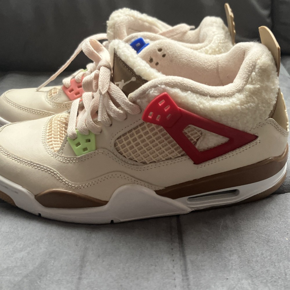 Jordan 4 Retro Where the Wild Things Unisex Kids Sneakers 7Y Beige Brown Multic…