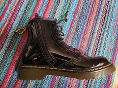 Dr. Martens 1460J Black Shiny Leather Lace Up Side Zip Ankle Boots Kids US 2