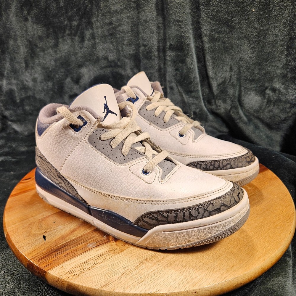 Nike Jordan 3 Retro Midnight Navy Sneakers Kids 3Y White Elephant Print