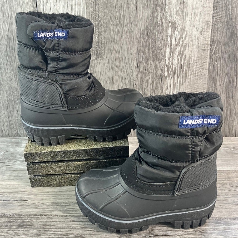 Lands End Toddler Snow Boots Black Insulated Waterproof 5M 550824 Duck Boots