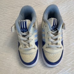 adidas Forum Kids Cream Blue Leather Low Top Sneakers AU 5K Lace Up