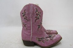 Dan Post Youth Size 3 M Pink Glitter Floral Inlay Cowboy Western Boots