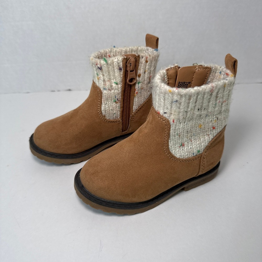Cat & Jack Toddler Emmaline Zip Booties Faux Suede Confetti Knit Ankle Size 6