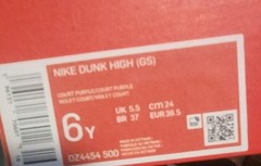 Nike Dunk High Lakers Retro Deadstock Gs Size 6y 7.5 Woman New With Box