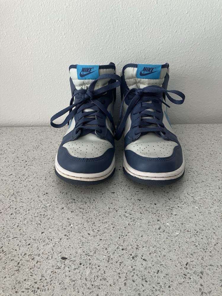 Nike Kid’s Dunk High Shoes – Light Bone / Diffused Blue / White / Blue Lightning