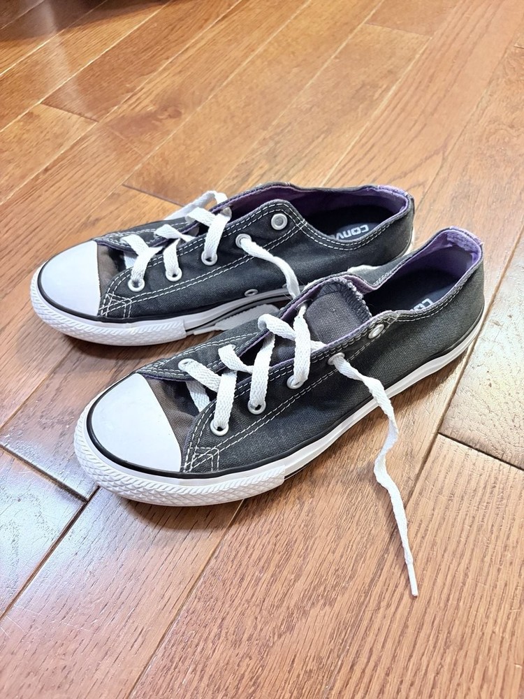 Converse All Star Double Tongue Low Top Junior Sneakers Black/Purple