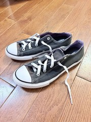 Converse All Star Double Tongue Low Top Junior Sneakers Black/Purple