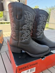 Deer Stags Unisex Kids Western Black Faux Leather Pull-On Mid-Calf Boot 11M
