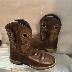DAN POST Cowboy Buckaroo Square Toe Boots Size Youth 3.5 D Brown Leather Western