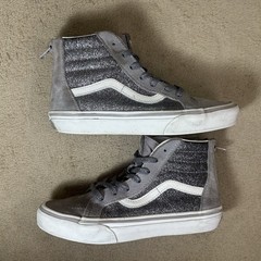 Vans Sk8-Hi Zip Glitter Gray Silver High Top Shoes Kids Size 2.5