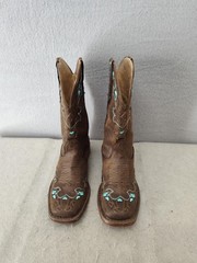 Roper Boot Little Kids 1 Brown Western Cowboy Turquoise Embroidery Pull On Shoes