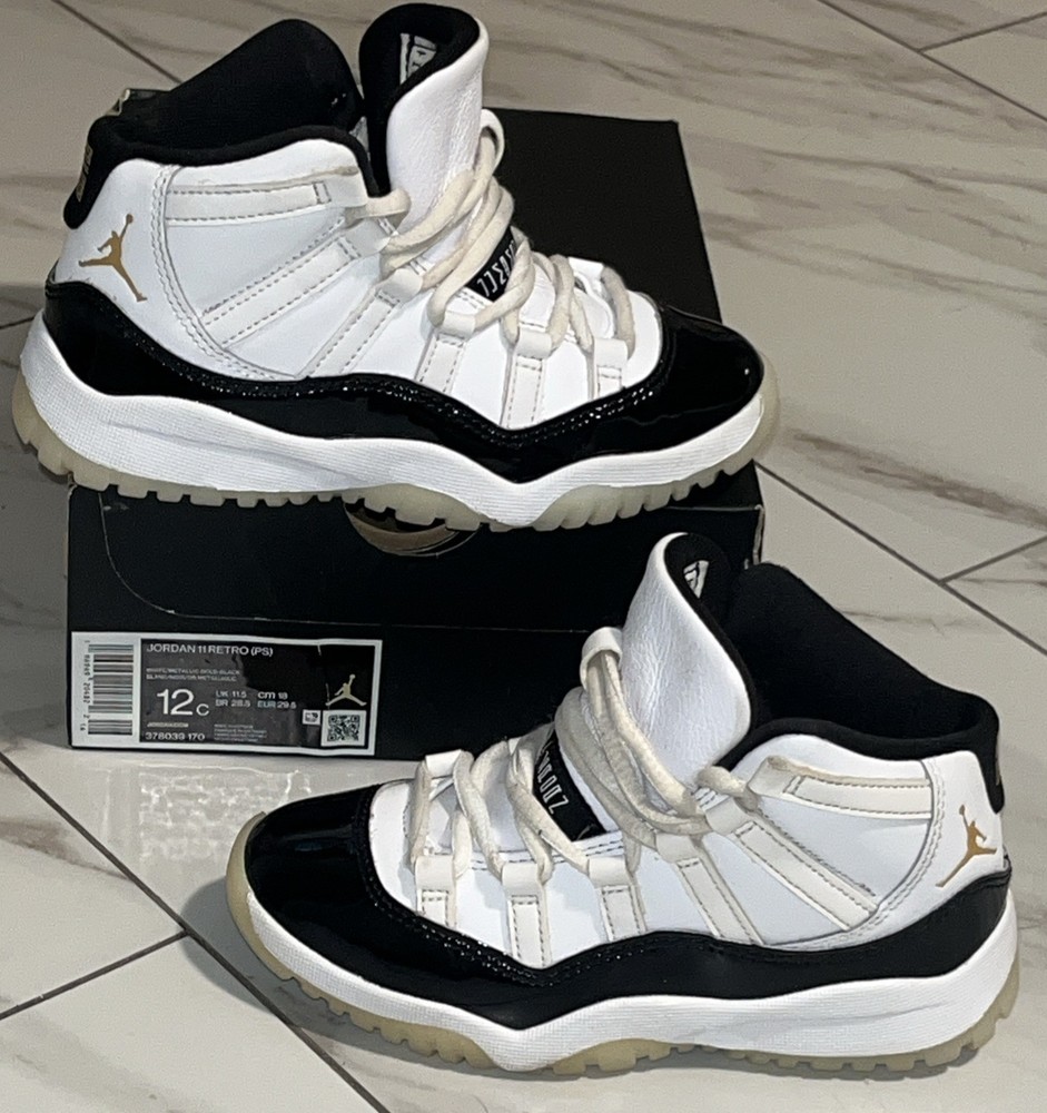 Nike Air Jordan 11 Retro TD Gratitude 12C Black White Gold Toddler Shoes