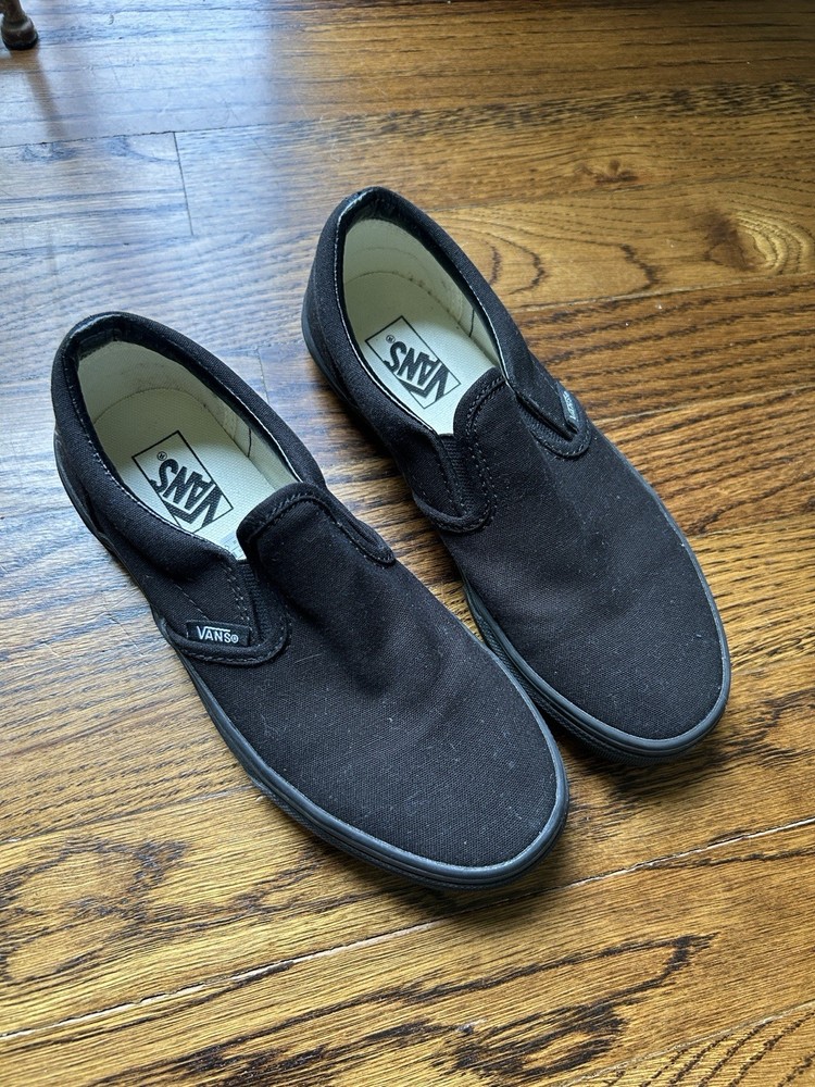 Vans Kids Asher Low Top Black Canvas Slip On Sneakers Size 3.0