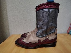 ZARA LEATHER COWBOY Ankle BOOTS 35 Kids 3 1/2 Western Shoes Spain SILVER Free SH