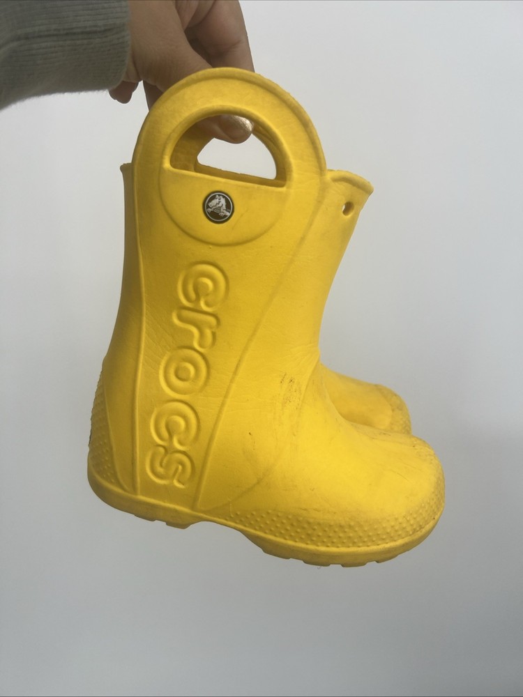 Crocs Handle It Rain Boots Kids C9 Yellow Waterproof Handles Outdoor Play