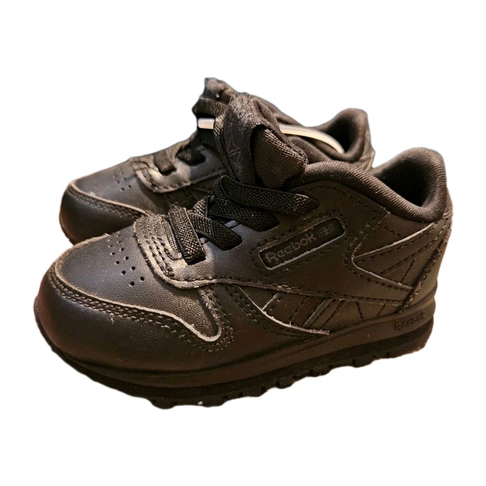 Reebok Classic Leather Toddler Sneakers Black Hook & Loop Unisex Size 5