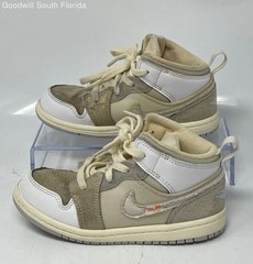 Authentic Nike Kids Jordan 1 Mid SE Beige White Sneaker Shoes Size 10C