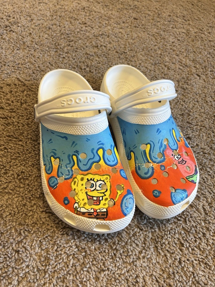 Crocs SpongeBob & Patrick White Clog Sandals Size 8 Cartoon Slip On