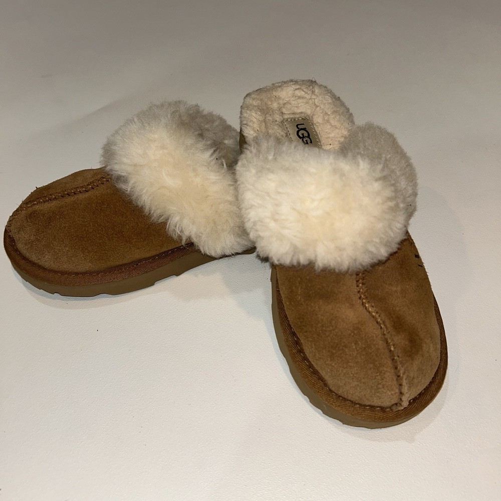 UGG Kids Cozy II Slipper Chestnut Suede Shearling Fur Mule US Size 2 Kids