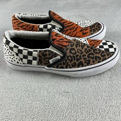 VANS Dalmatian Tiger Leopard Print Checkered Patchwork Slip-On Shoes Kids Size 4