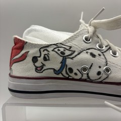 Custom Hand Painted 101 Dalmatians White Canvas Low Top Sneakers Kids Shoes 1Y