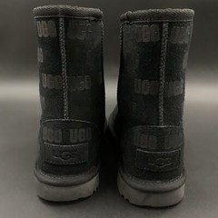 UGG KIDS CLASSIC II BOOTS BLACK SUEDE LOGO PRINT LITTLE KID 13K WINTER SHEARLING