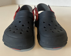 Crocs Size J3 Navy with Red & Gray Accents. Adjustable Straps. Good Condition.